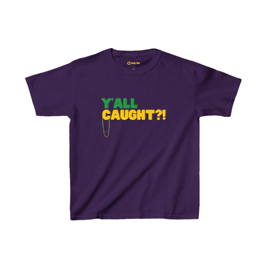 Y'all Caught?! Kids Purple Mardi Gras Tee