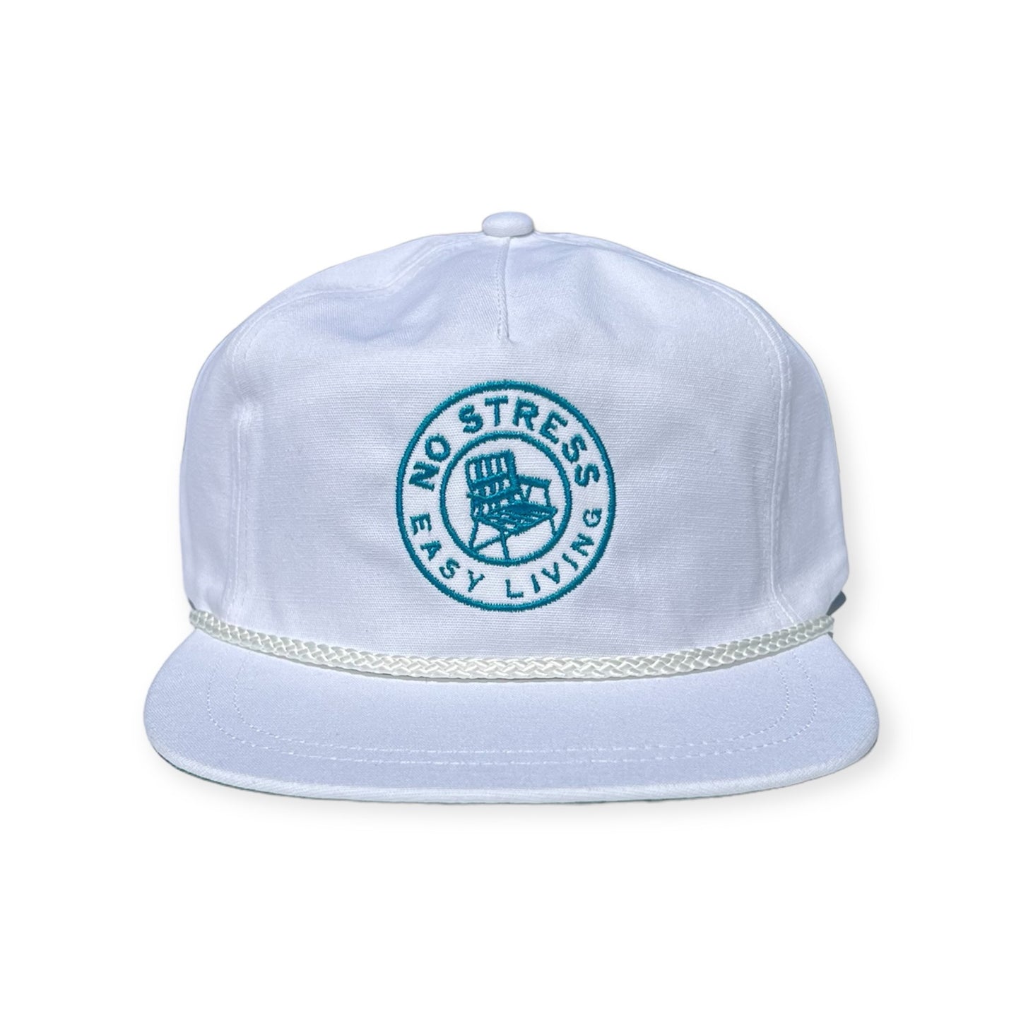 No Stress Easy Living Rope Hat - White/Turquoise