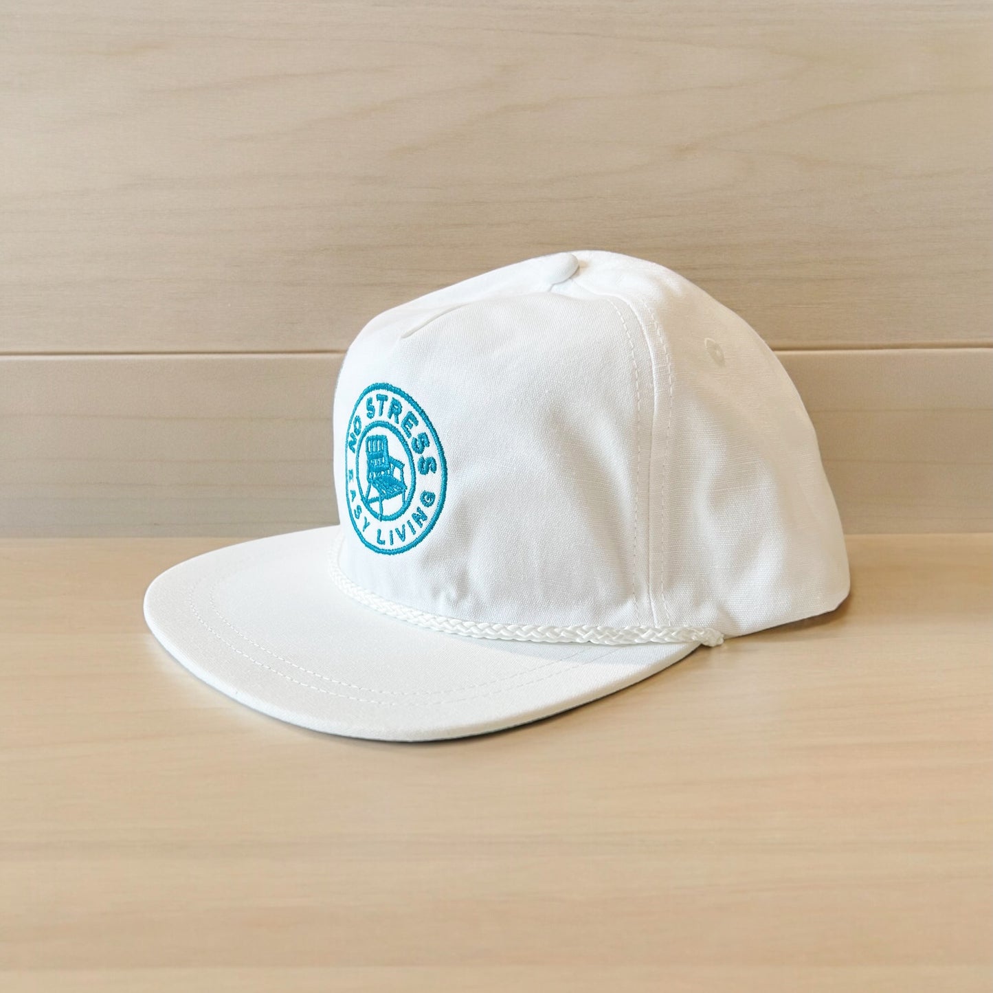 No Stress Easy Living Rope Hat - White/Turquoise