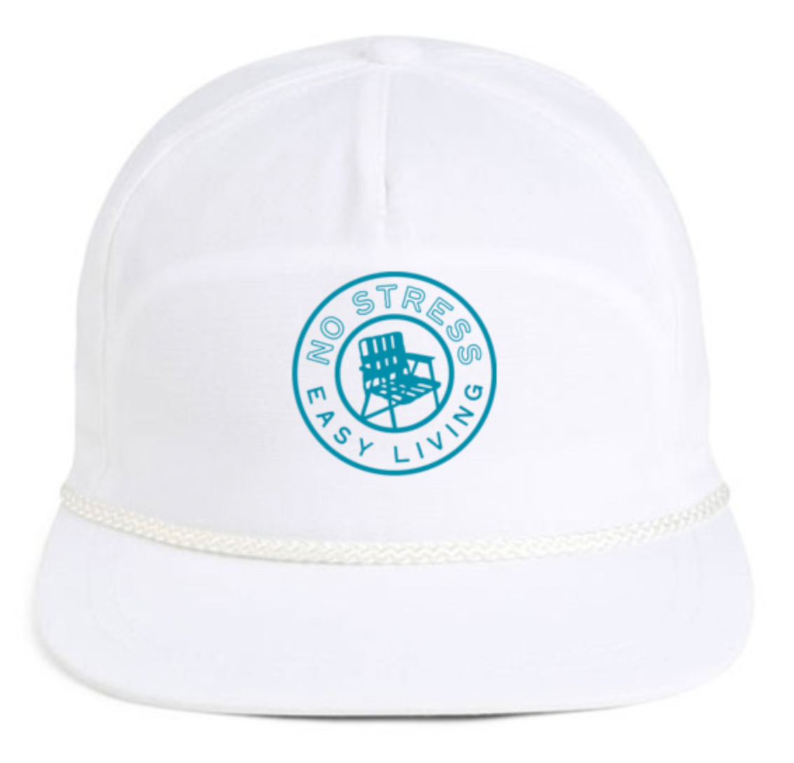 No Stress Easy Living Rope Hat - White/Turquoise