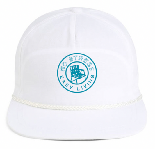 No Stress Easy Living Rope Hat - White/Turquoise